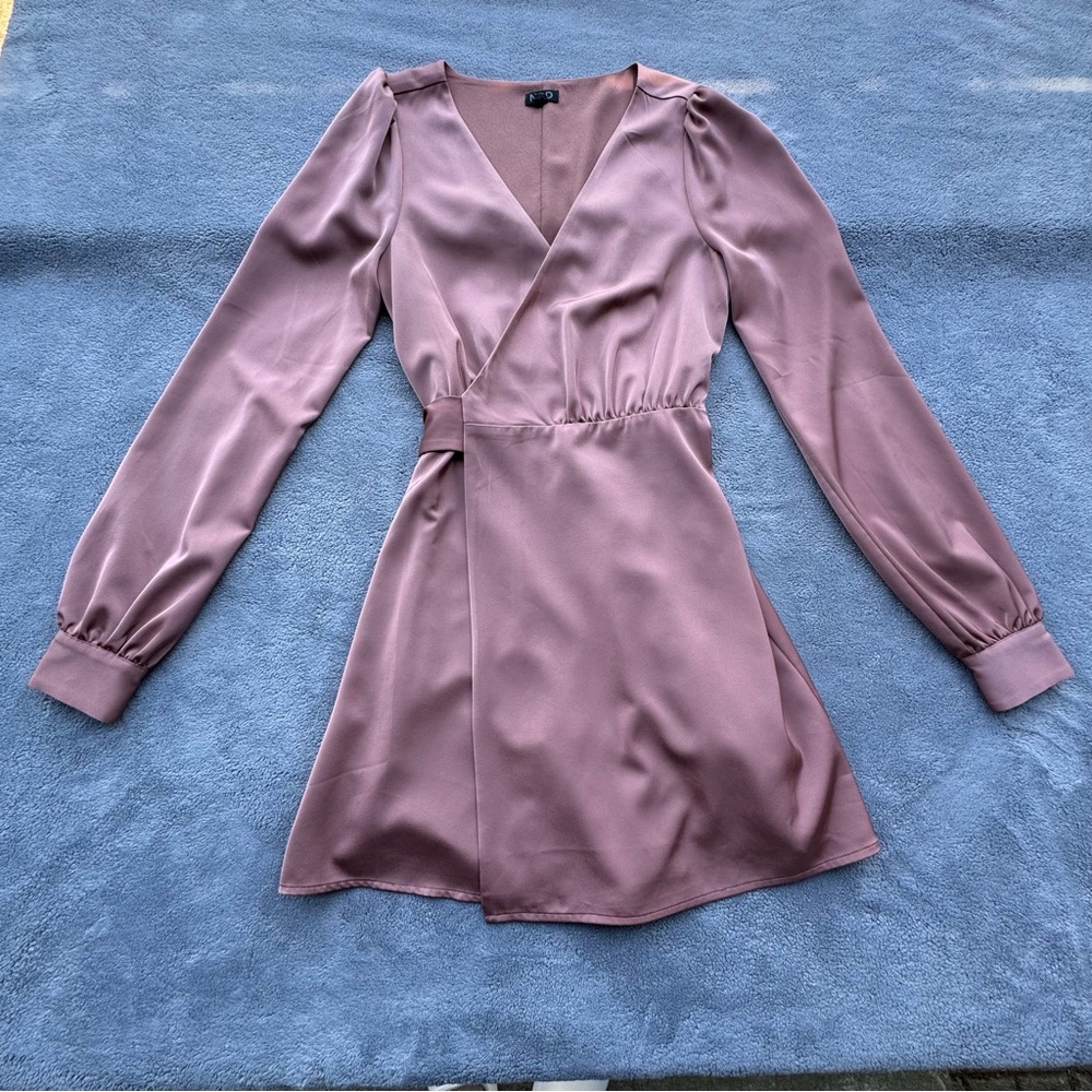 NBD Dress Small Pink Long Sleeve Wrap Sundress